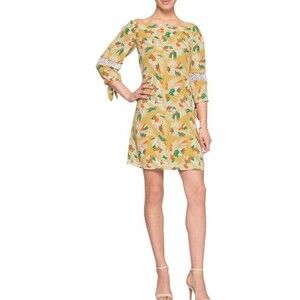 Resort Tropical Off Shoulder Tie Sleeve Dress Crochet Lace Banana Republic 6